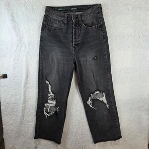 Wild Fable Jeans Women s High‎ Rise Straight Leg Black Denim Distressed Size 2